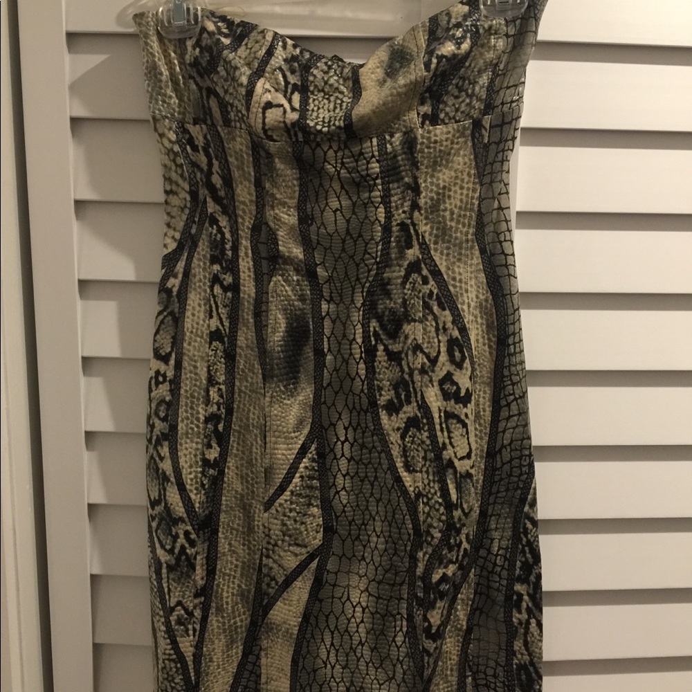 Snakeskin strapless mini dress